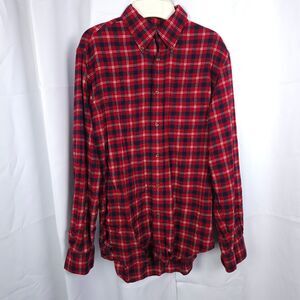 Brooks Brothers Mens Medium Red Blue Plaid Flannel Button Down Shirt